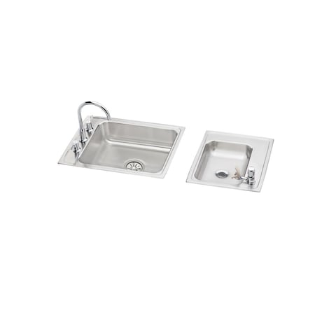 Elkay Lustertone Stainless Steel 41X19-1/2X5 Double Bowl Top Mount Classroom Ada Sink + Faucet/Bubbler Kit DRKAD2411950RC